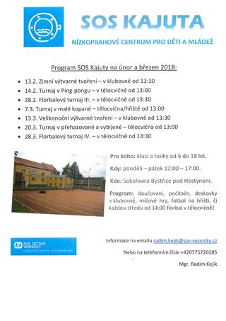 Program SOS Kajuty na únor a březen 2018